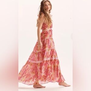 Loveshack Fancy Madsen Watercolor Floral Maxi Dress Medium